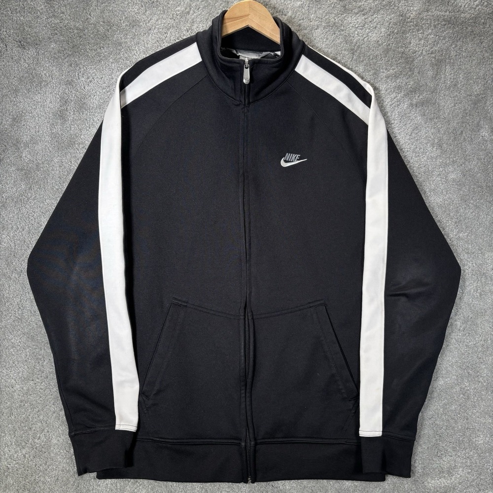 Vintage Nike Track Jacket Mens XL Full Zip Black Striped Athletic Warm Up Y2K
